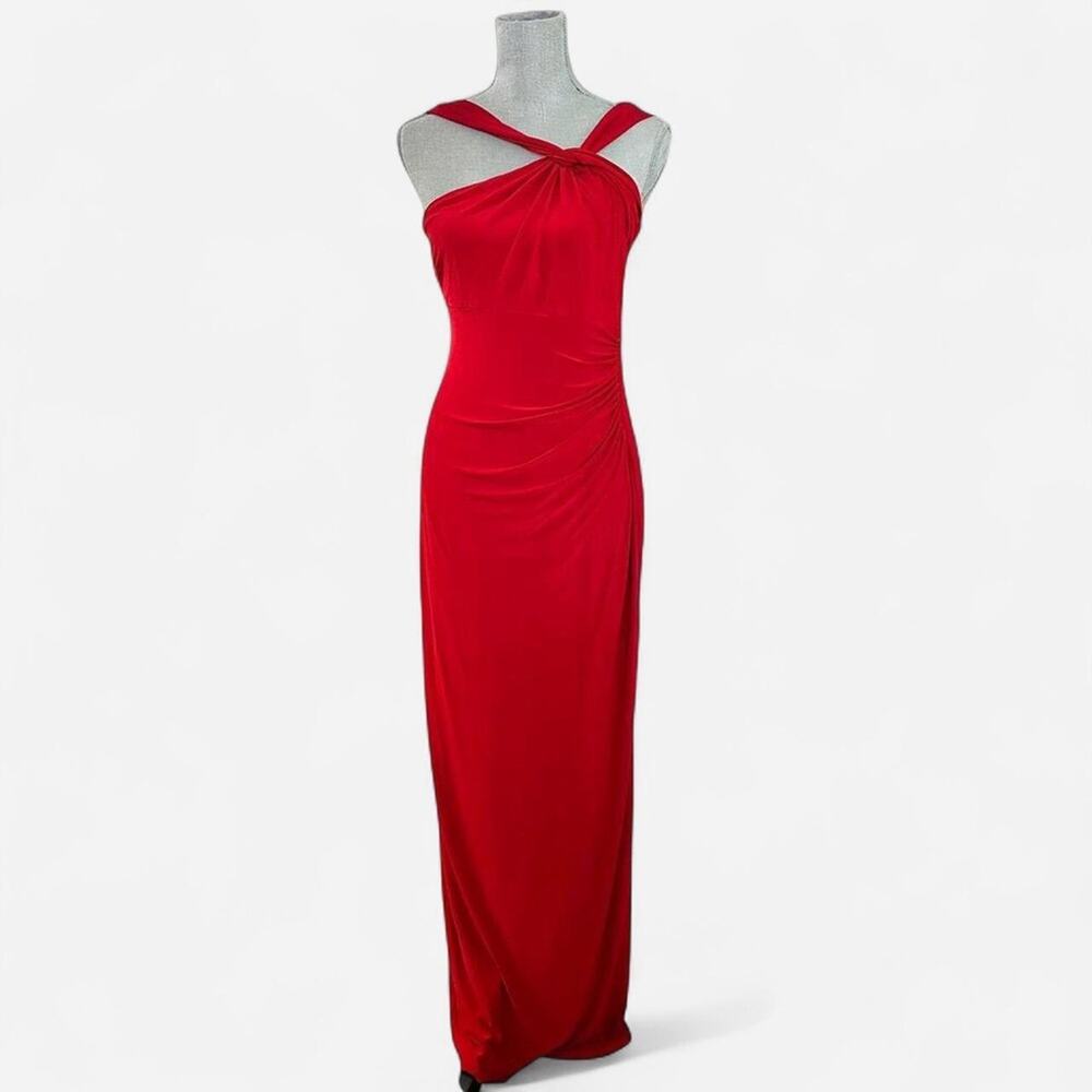 Chaps classic red long evening gown dress one shoulder women medium 8 wedding